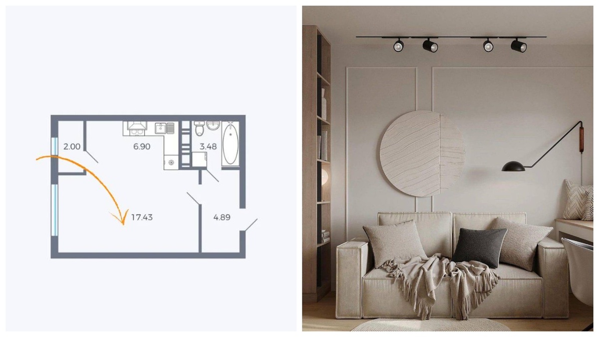 Такие элементы декора, как картины, точечный свет, подушки и пледы создают теплую и уютную атмосферу. 
