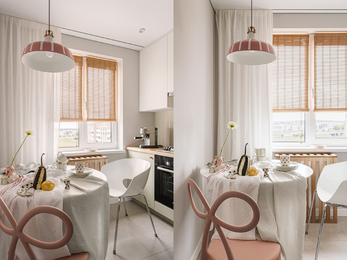 Кухня с нейтральными светло-серыми обоями Plain из коллекции Milassa Ambient