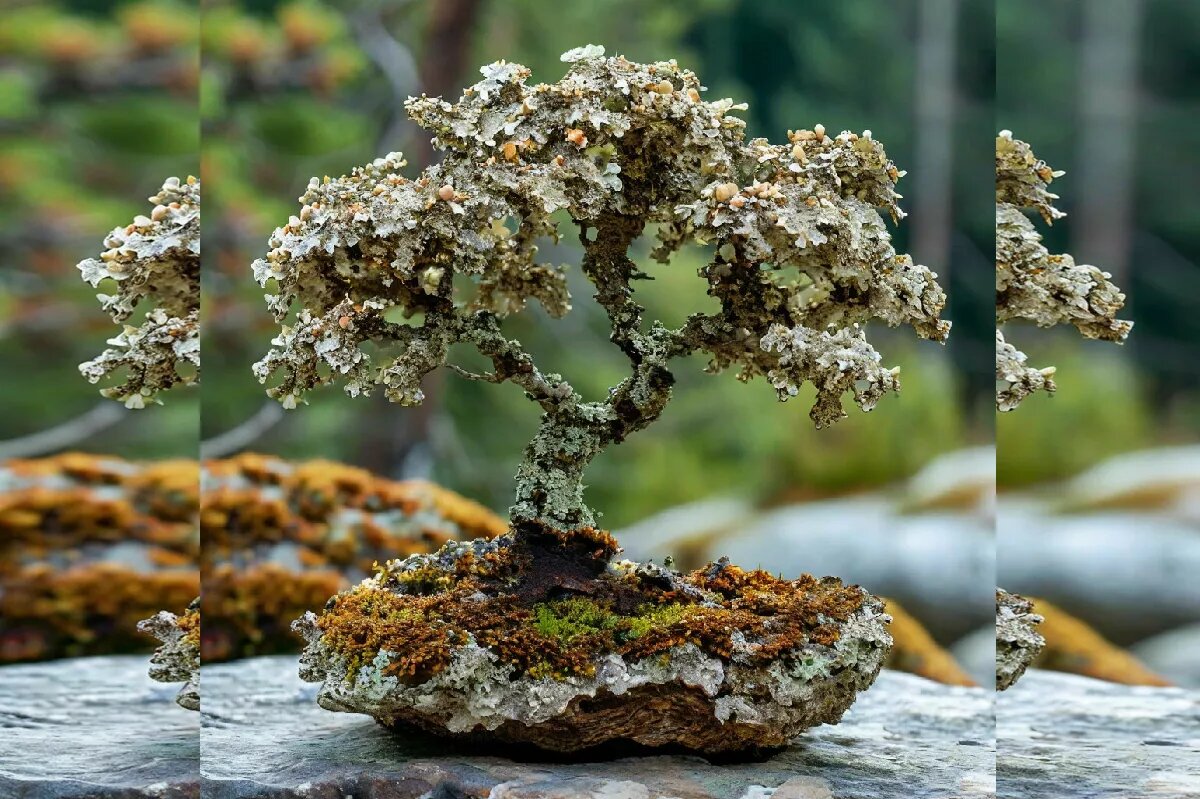 Из лишайника можно сформировать кустик или даже целое деревце. Для этого понадобится ягель или цетрария, клей и сухая коряга.
Фото: Нейросеть shedevrum.ai