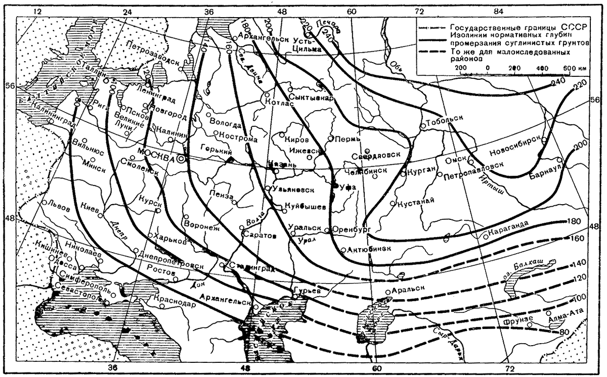 Вот так выглядит карта глубин промерзания грунтов. Согласитесь, весьма приблизительная информация