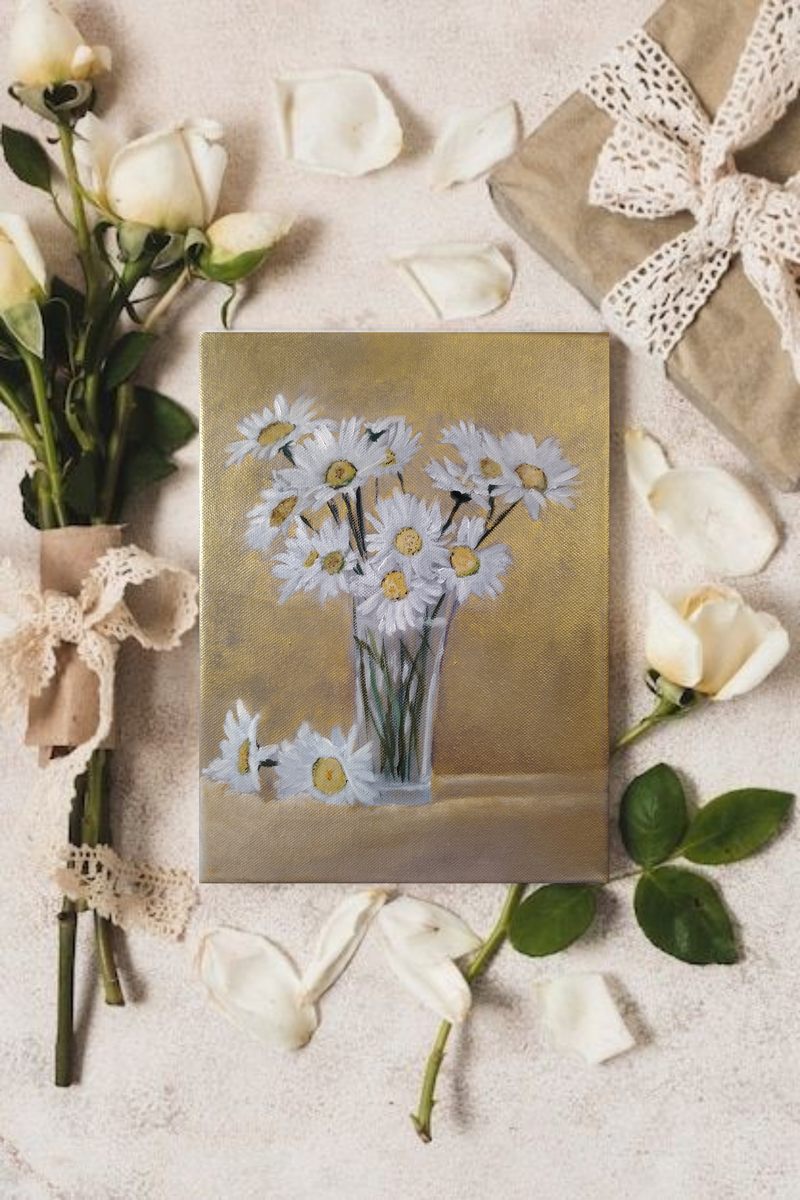 Натюрморт с ромашками, 30х24 см, холст, масло.