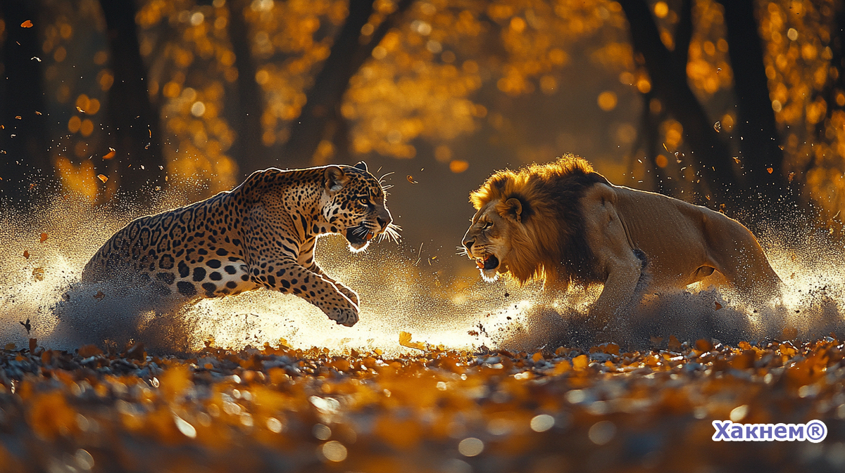 Лев превосходит ягуара в размере и опыте боёв, но ягуар обладает самым мощным укусом среди кошачьих.