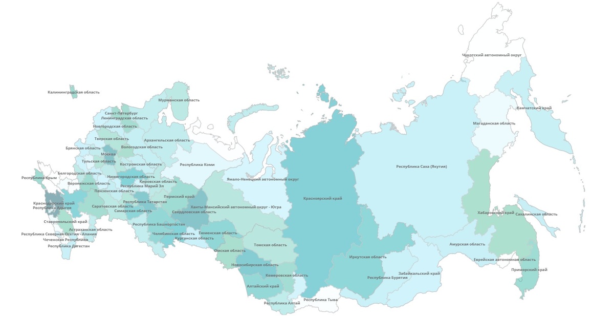 Карта востребованности вакансий в сфере туризма из дашборда.