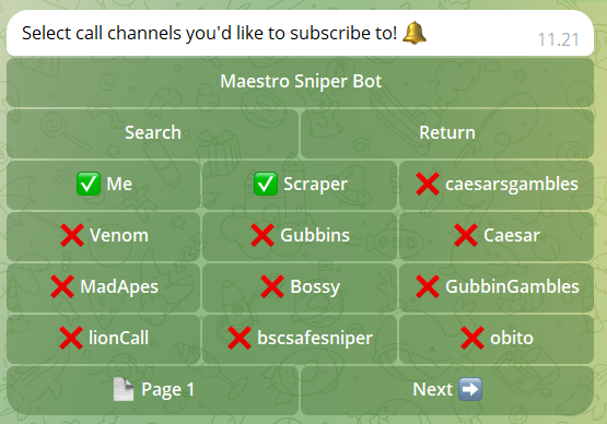 Maestro Siniper Bot — просмотр каналов сигналами
