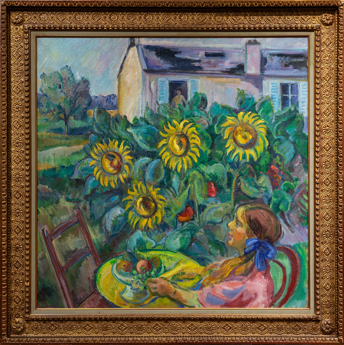 Девочка в подсолнухах, рубеж XIX-XX вв., материалы: холст, масло, размеры: 114,5 х 114,5 см. Источник: https://firstnames.ru