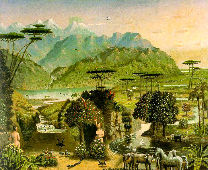 Адам и Ева в Эдемском саду. Художник Erastus Field