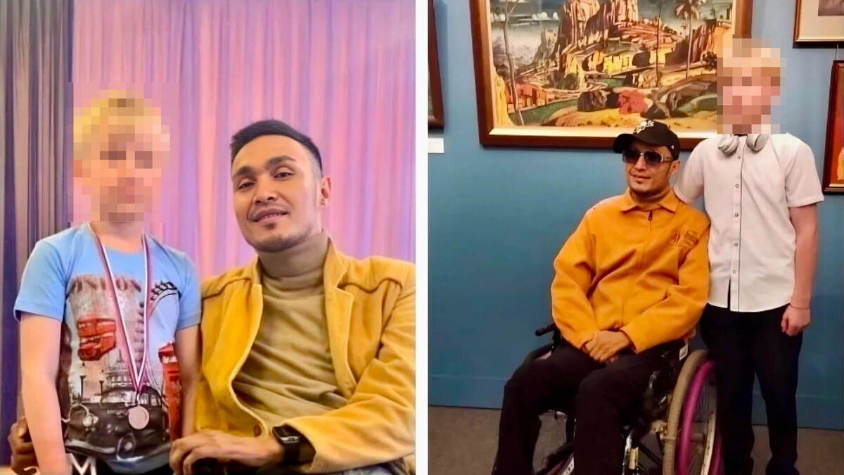    Слева – первая встреча Рустама и Стёпы, справа они же спустя шесть лет на презентации клипа. Фото: соцсети Рустама