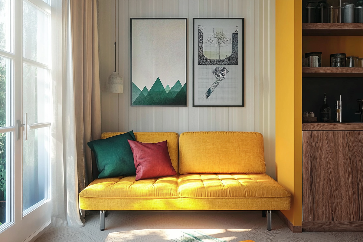 Небольшой раскладной диван может стать ярким акцентом