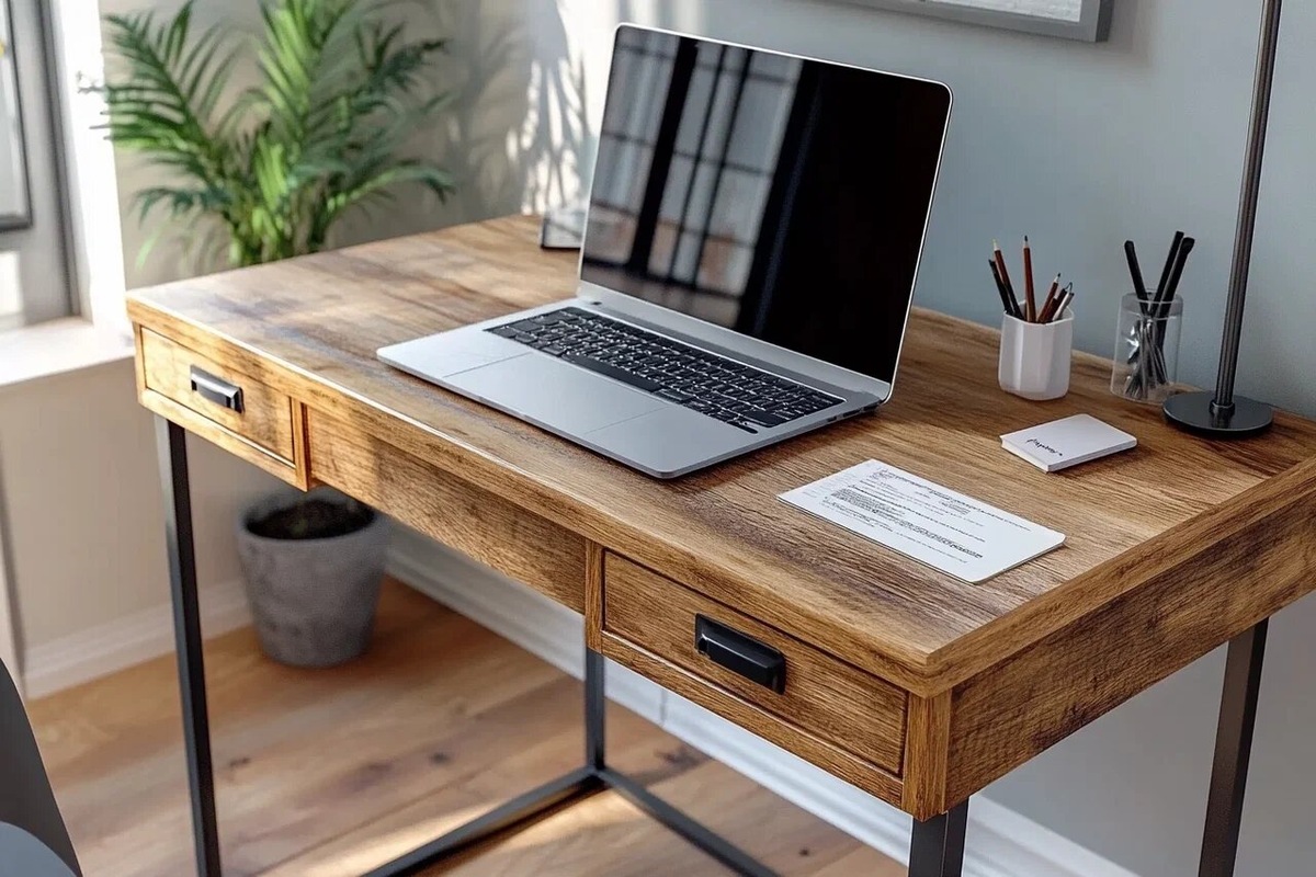 Небольшой рабочий стол сможет вместить документы и нужные мелочи