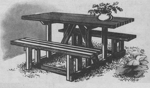  простой и удобный стол с лавками для дачи