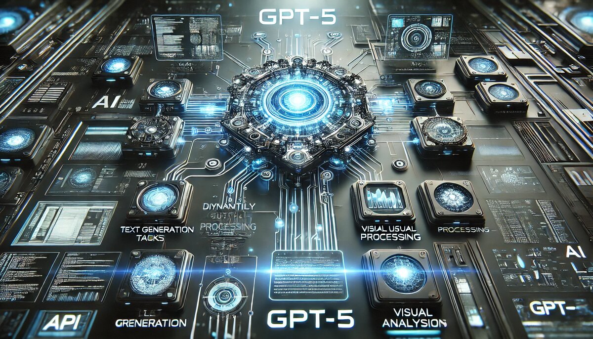 A futuristic AI operating system representing GPT-5. 