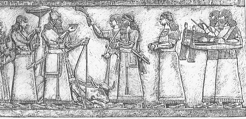 Ритуальная встреча ассирийского царя Ашшурнацирапала II после удачной охоты (Лувр)