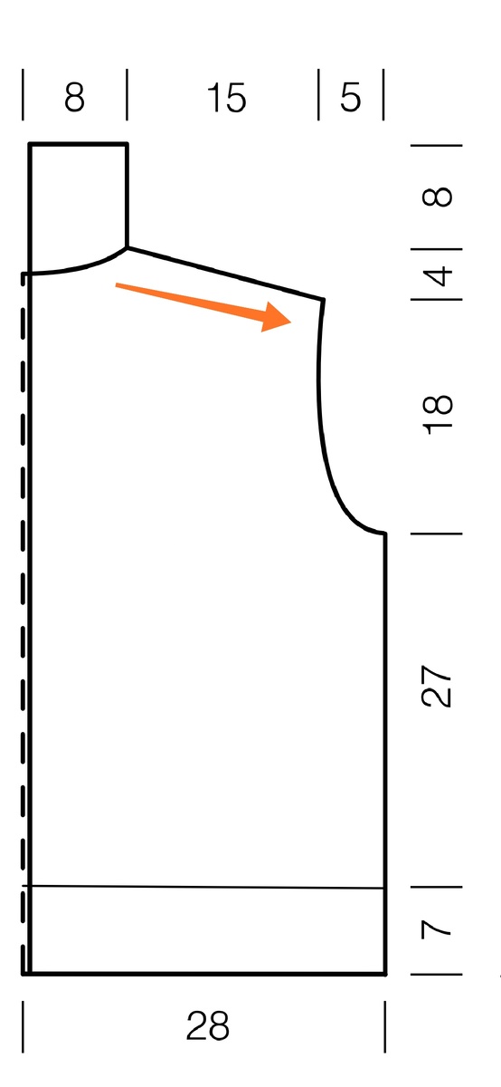 В данном примере высота скоса плеча 4см