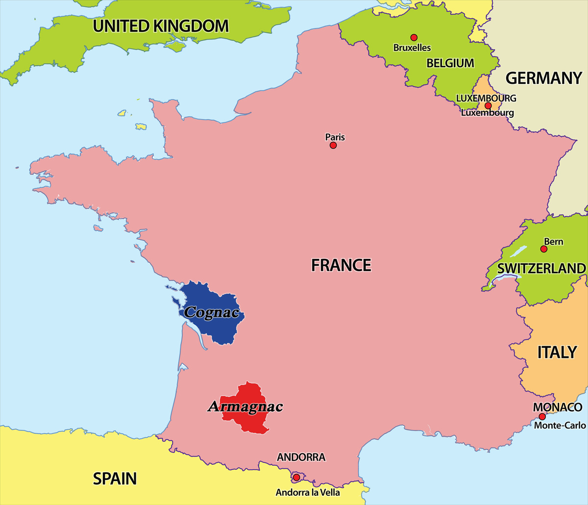 Коньяк и Арманьяк на карте Франции (фото из открытых источников)