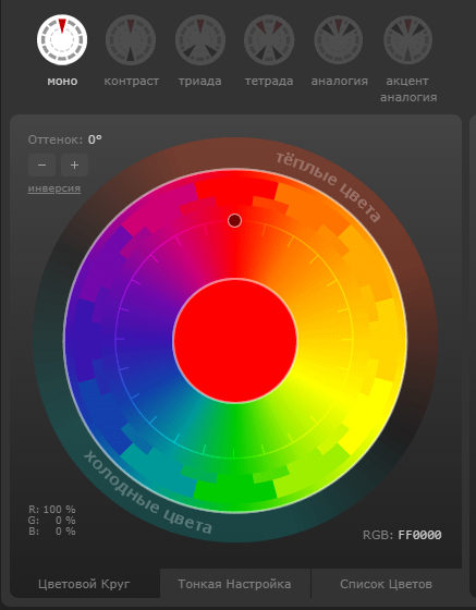 Цветовой круг для сочетания цветов на colorscheme
