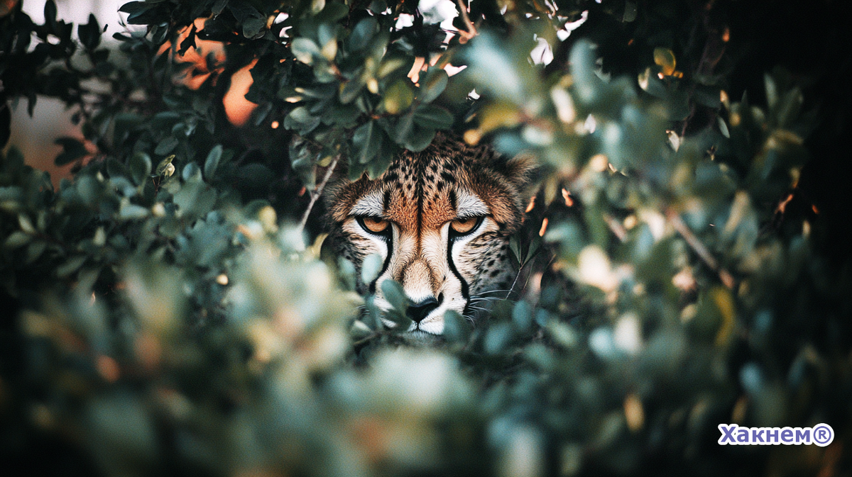 Гепард затаился в засаде, выбирая жертву. Он использует растительность и рельеф местности, чтобы оставаться незамеченным перед молниеносной атакой.