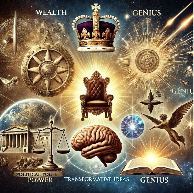 Деньги, власть, гениальность или идеи: что правит миром? Здесь и далее - рисунки нейросети