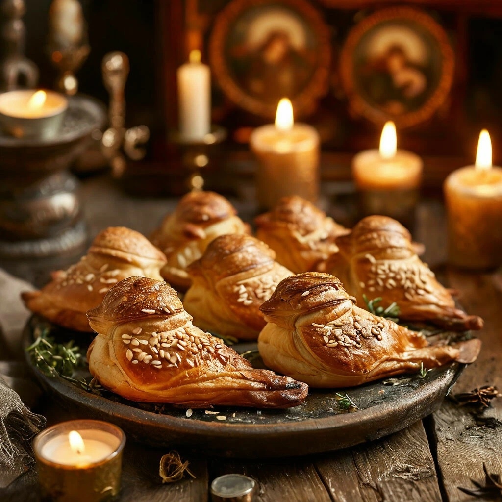 Выпечка "жаворонки", изображение сгенерировано нейросетью