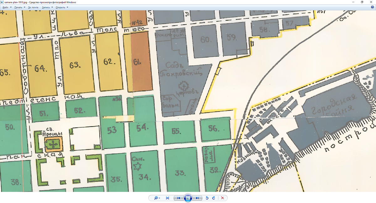 Покровский сад и окружающие его кварталы на карте 1910 года