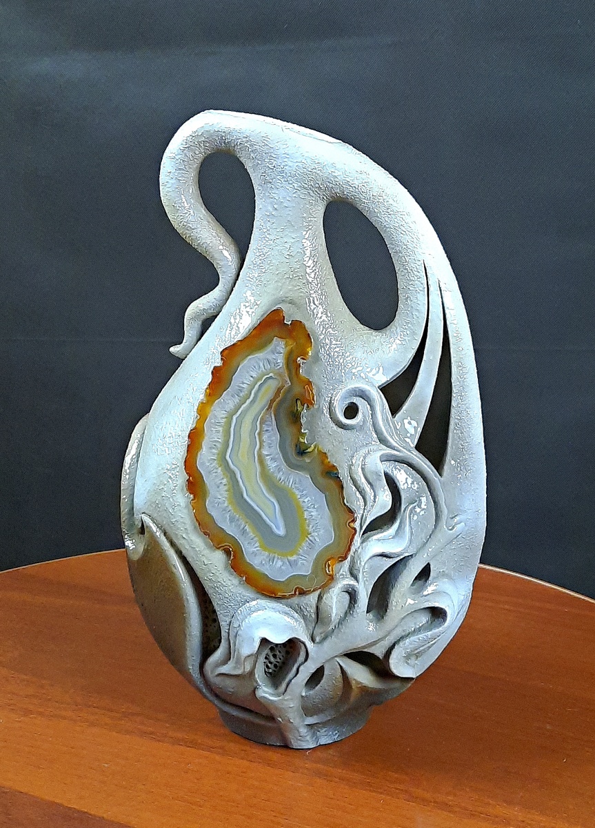 Ваза Светильник из керамики большая со срезом агата 