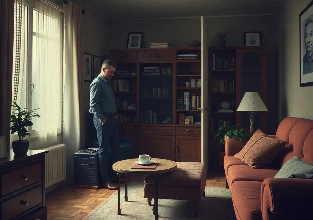 На фото продавец в квартире, который проходит процедуру банкротства физ лиц