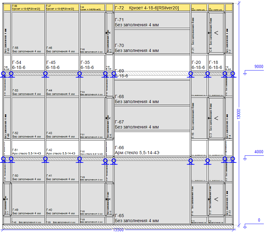 фасад с привязкой к зданию и встроенными дверями