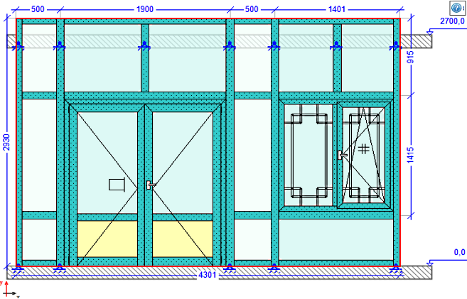 фасад с привязкой к зданию со встроенными окном со шпроссами и дверью