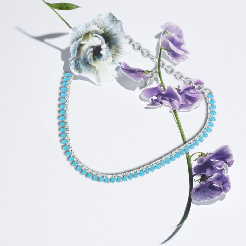 Колье Sutra Jewels из белого золота с бирюзой и бриллиантами