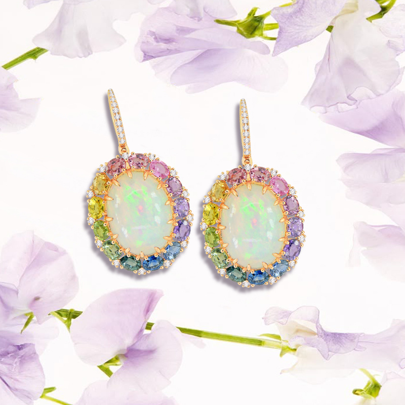 Серьги Sutra Jewels из розового золота с бриллиантами, опалами и разноцветными сапфирами