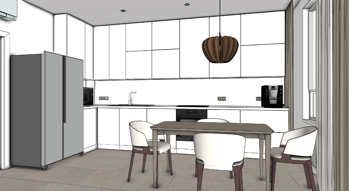 Тонированный эскиз кухни в SketchUp