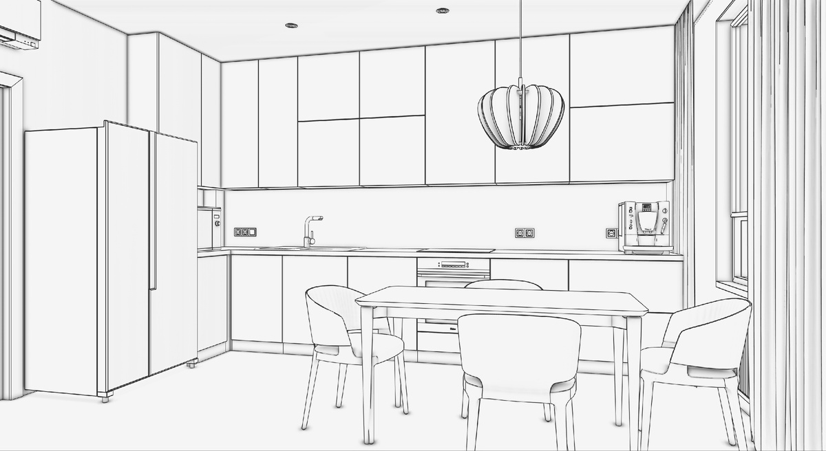 Контурный эскиз кухни в SketchUp