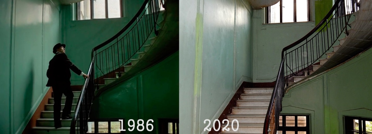 Лестница дома на Галерной, в котором жил Платон Андреевич / Коллаж / Кадр из к/ф "Господин оформитель", 1986 / MV, 2020