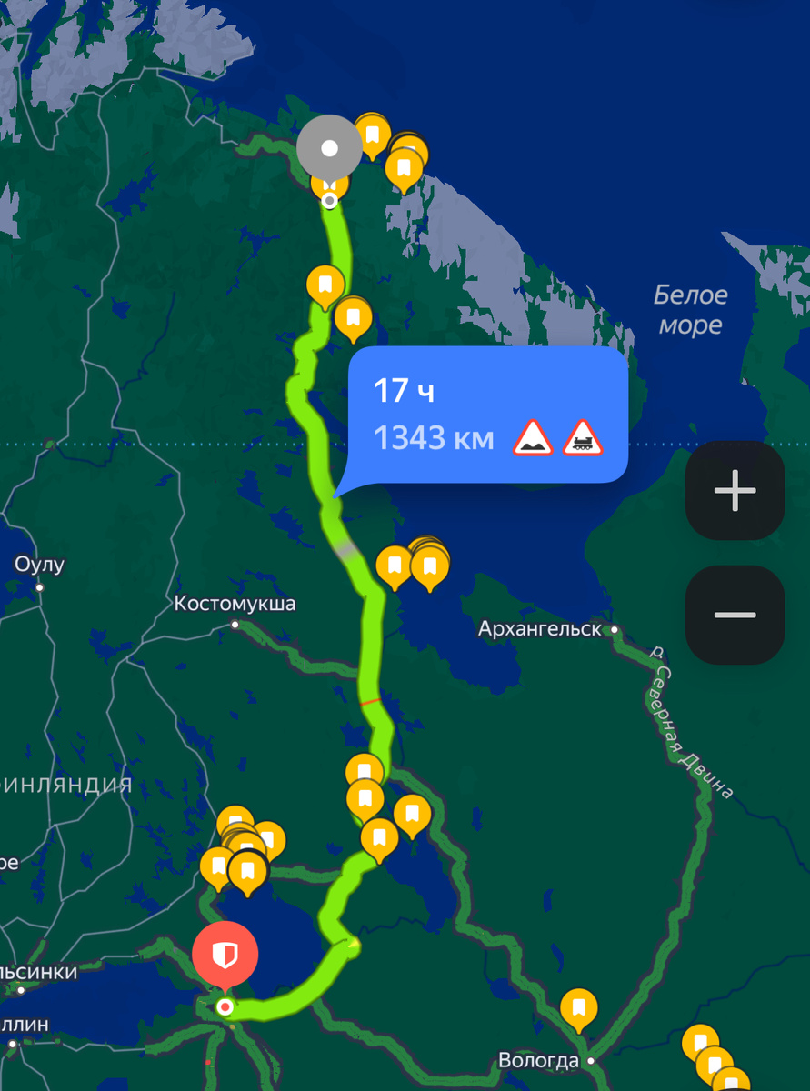 Здесь маршрут указан до Мурманска. До Териберки от Мурманска еще 120 км.