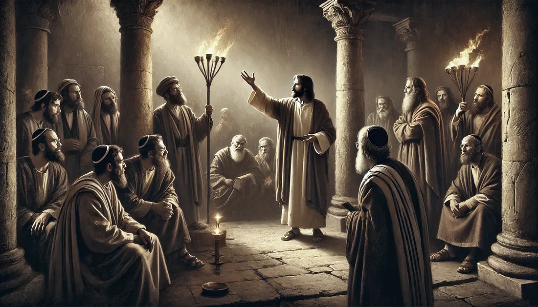 Цифровая иллюстрация проповеди Иисуса еврейской толпе. 