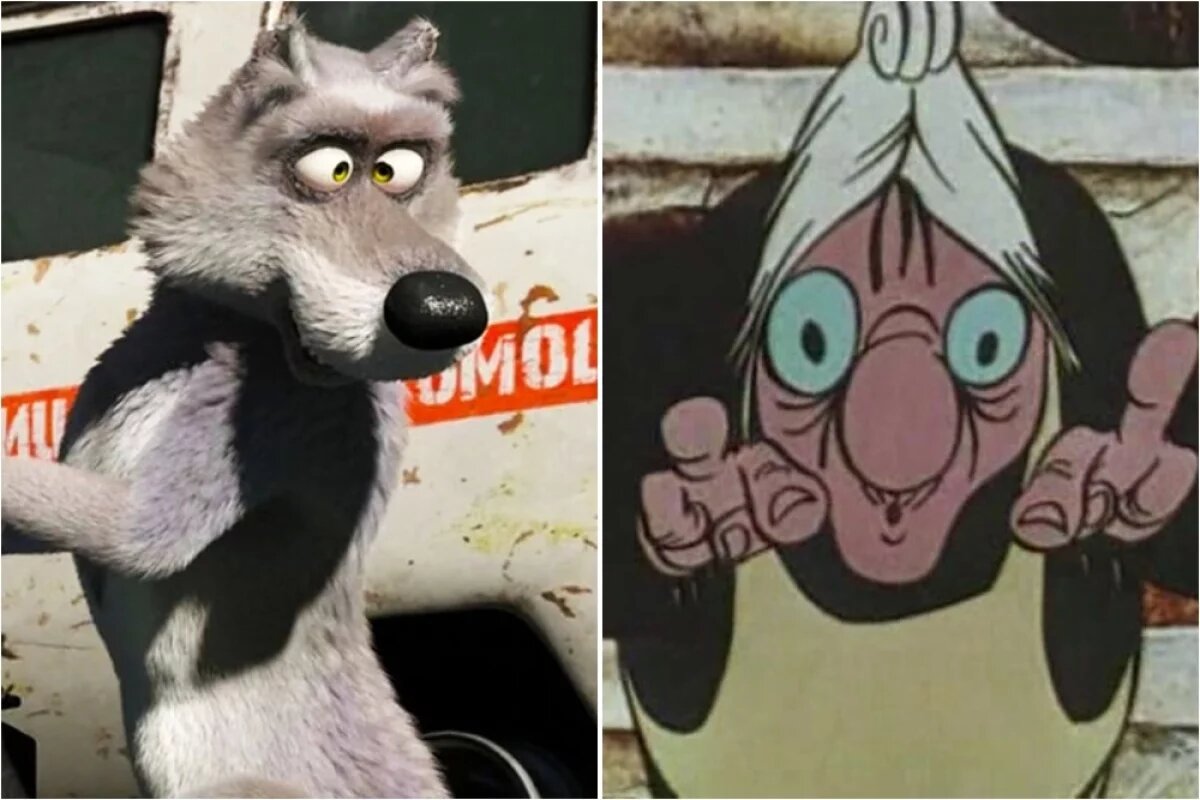    Волк из мультсериала «Маша и Медведь», Баба Яга из мультфильма «Ивашка из Дворца пионеров».