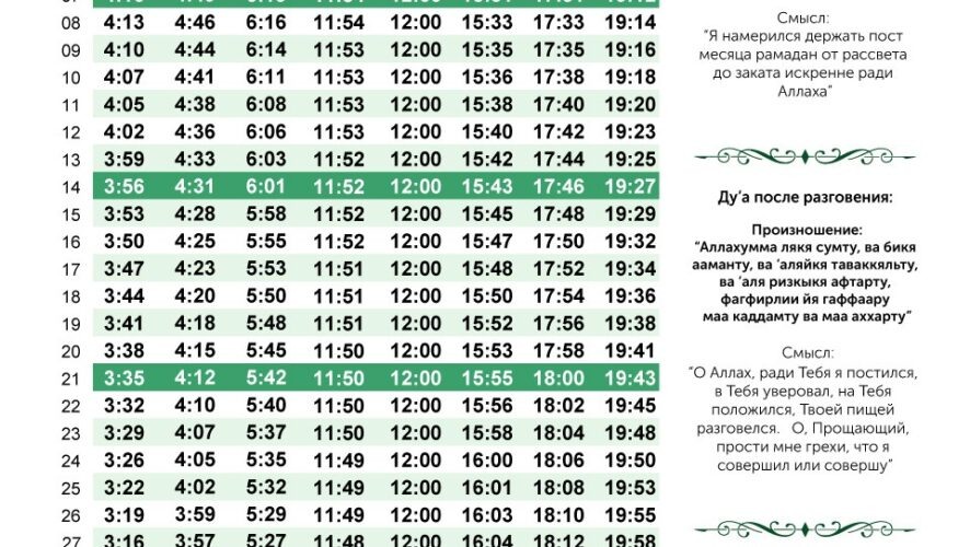 График намазов на месяц январь 2025