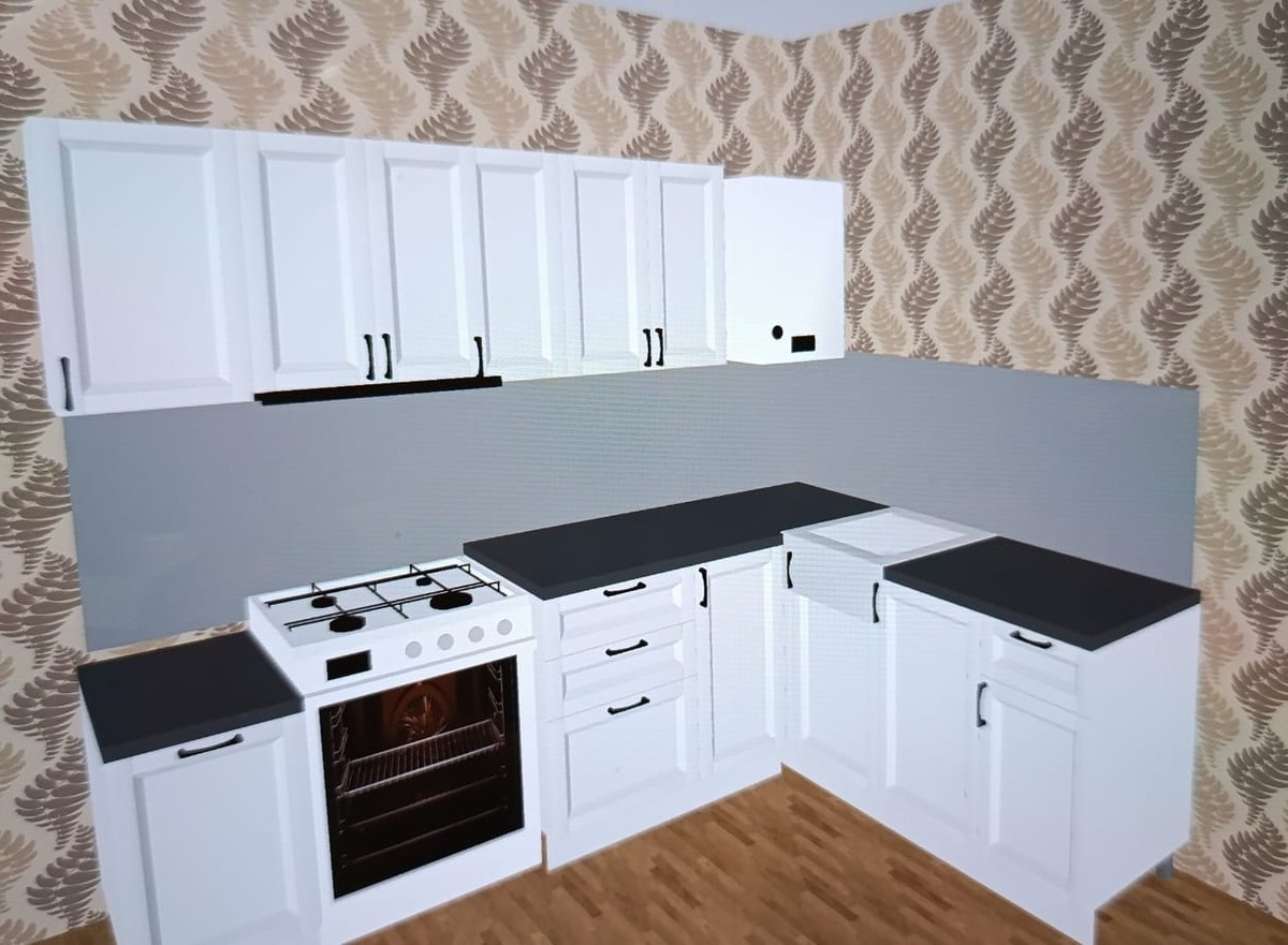 Проект с раковиной на другой стене и увеличение глубины нежнего яруса (по правой стороне) до 50см. Забегая вперед, скажу, что именно на этом варианте было решено остановиться.