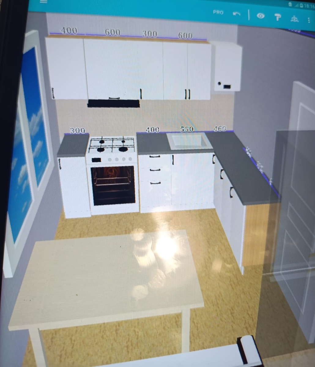 Вариант с раковиной и плитой у одной стены, ящики по правую руку глубиной 40см.