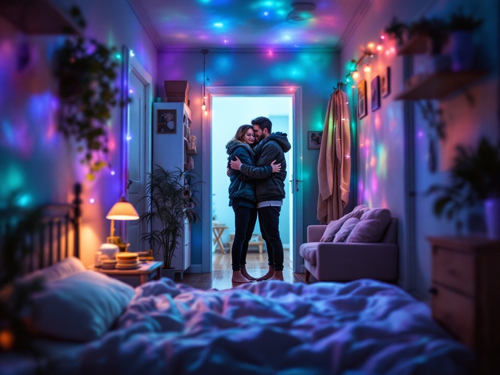    К чему такое снится: На картине изображена прихожая, где автор обнимает своего друга Сашу. Саша стоит в модном пиджаке, оба босые. В углу виден диван, на котором лежат оладушки. Элементы