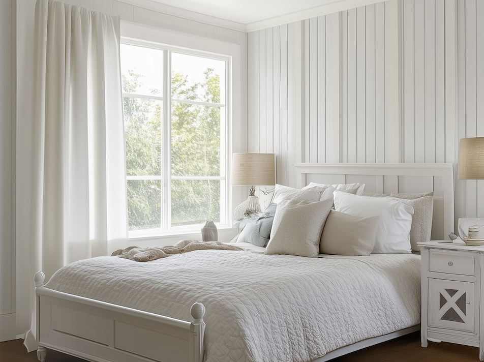 интерьер спальни в светлом стиле для загородного дома