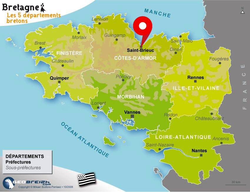 Сен-Бриё на карте Бретани