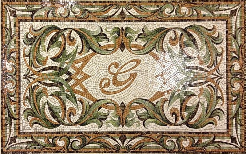 Мозаичный напольный ковер из натурального камня.
