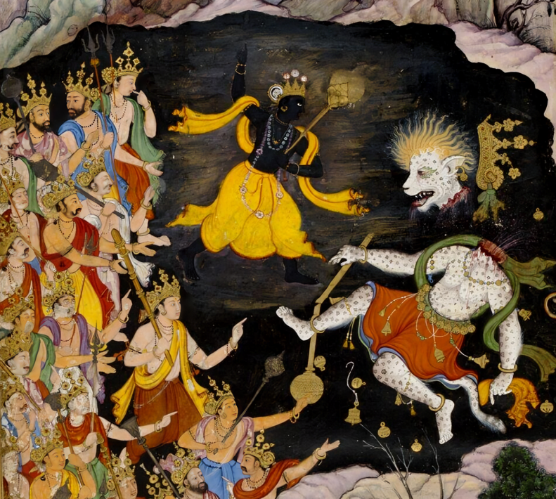 Кришна побеждает Никумбу. Изображение: 1560 г. / collections.vam.ac.uk 