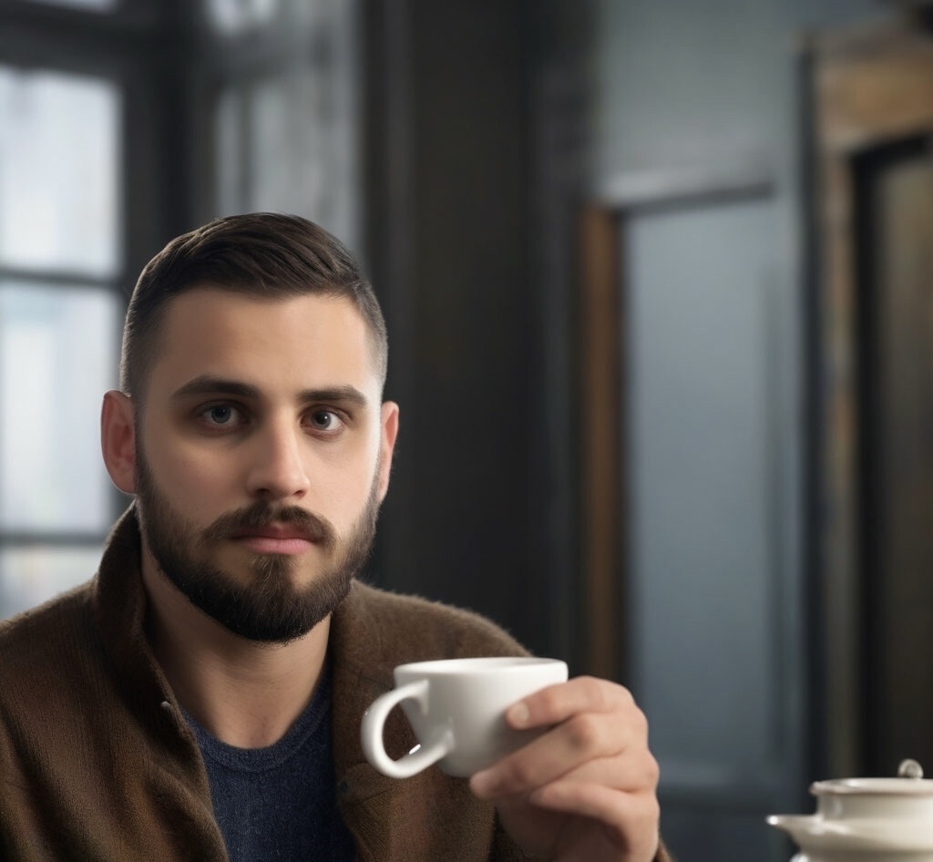 Какой-то мужик пьет чай