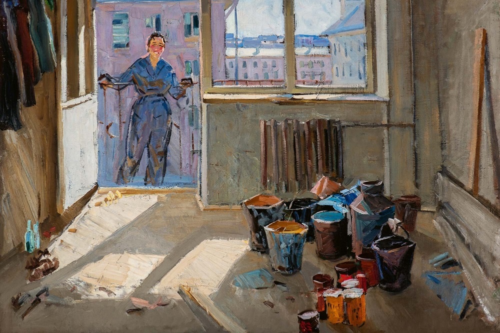   Картина "Новый дом" советского художника Мая Данцига, 1965 год. Тогда по всей стране шла стройка. / veilinghuisaag.com