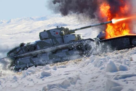 Советский танк штурмует Линию Маннергейма