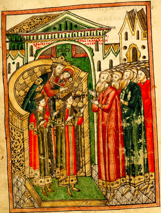 Царь Иван IV, царевичи Иван и Фёдор с Казанской иконой Богоматери, XVII век