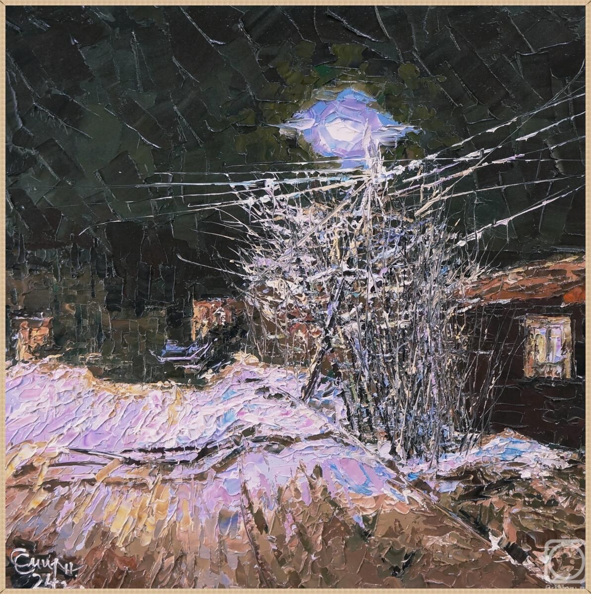 © Сергей Смирнов. Одинокий фонарь. Холст, масло 40см x 40см 2024 г.