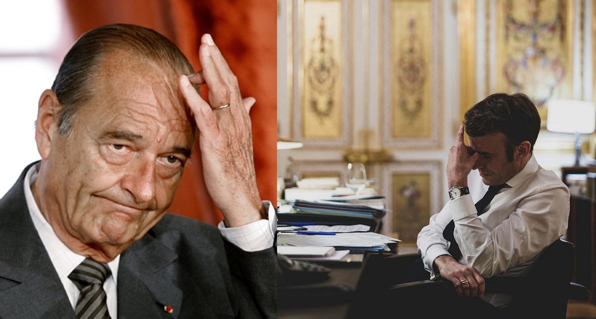 Жак Ширак слева, Макрон справа