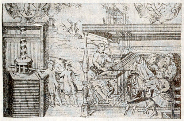 Ткацкий станок и пресс. Середина XVIII века.